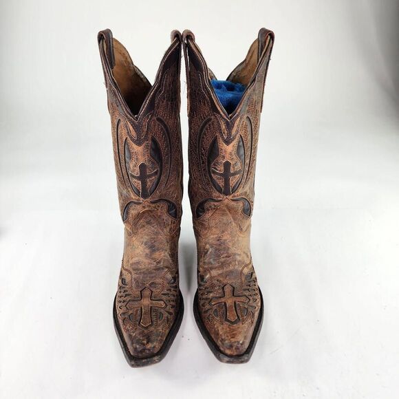 J.B. Dillon Cowboy Western Winged Cross Embroidered Cut Out US 8 B Snip-Toe Boot - Picture 4 of 14